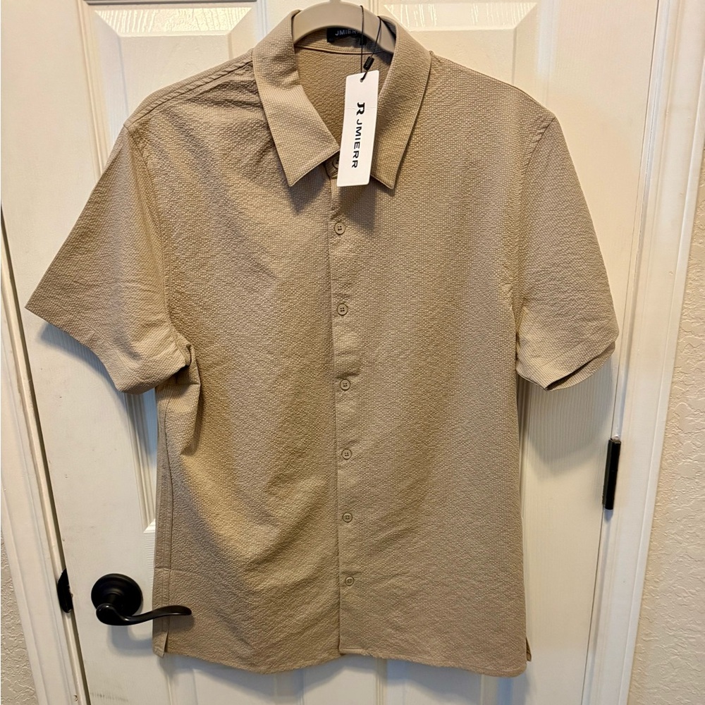 J. America Men's Tan Casual Button Down Shirt
